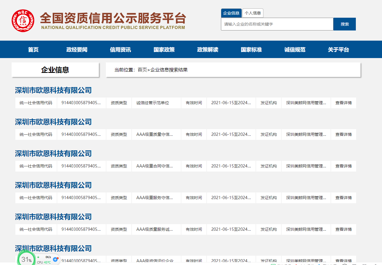 人无信不立，业无信不兴！OWIN荣获企业AAA级信用证书